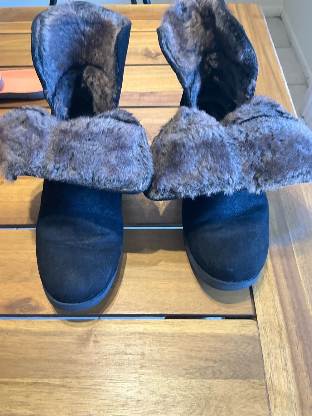 White Mountain Black Faux Suede Faux Fur Ankle Booties with Buckle - Picture 5 of 10